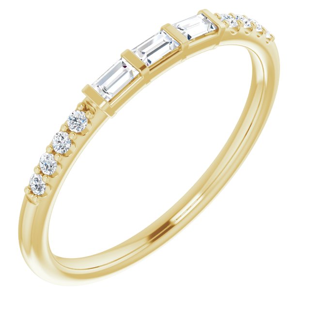 Baguette & Round Cut Diamond Wedding Band Petite Anniversary Ring-VIRABYANI